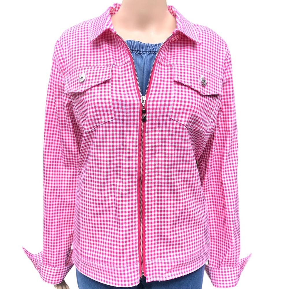 Belle by Kim Gravel Pink and white check jacket. A twist on the regular red Sz L